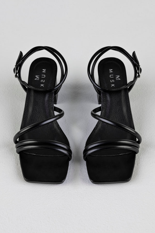 Square toe strappy heeled sandals