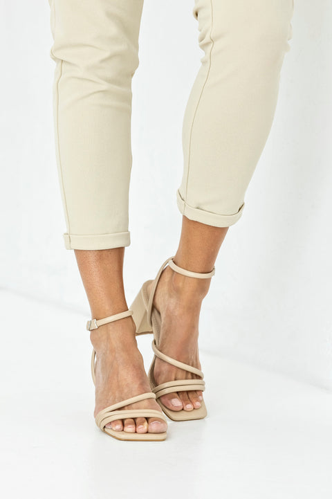 Square toe strappy heeled sandals