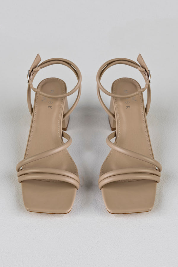 Square toe strappy heeled sandals