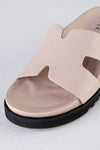 Leather platform slide sandals