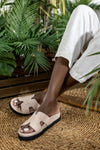 Leather platform slide sandals