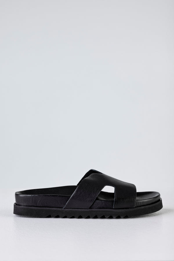 Leather platform slide sandals