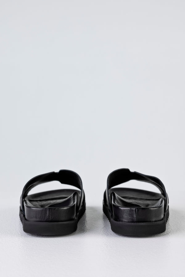Leather platform slide sandals