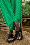 Leather platform slide sandals
