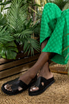 Leather platform slide sandals