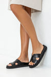 Leather platform slide sandals