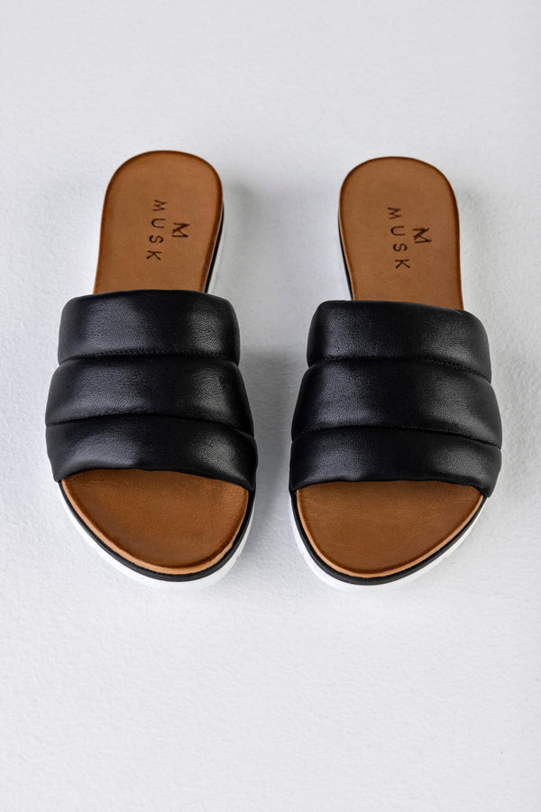 Leather quilted slide sandals
