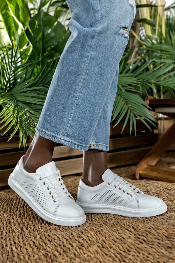 Leather hole punched sneakers