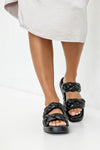 Leather braided padded slide sandals