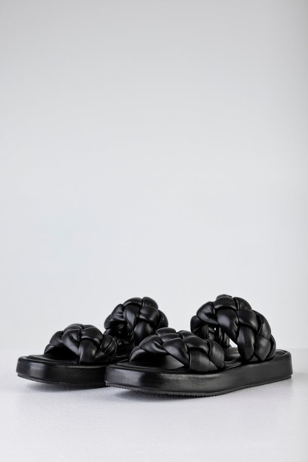 Leather braided padded slide sandals