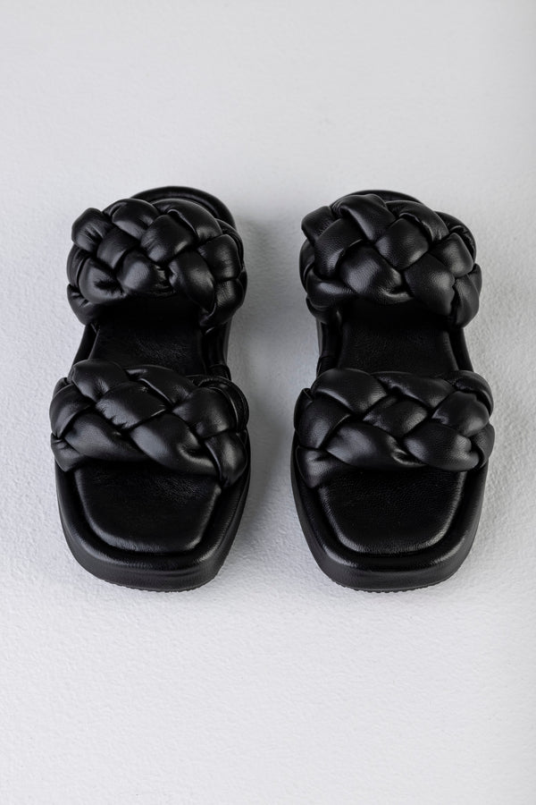 Leather braided padded slide sandals