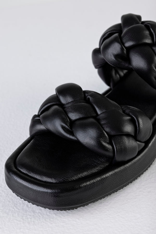 Leather braided padded slide sandals