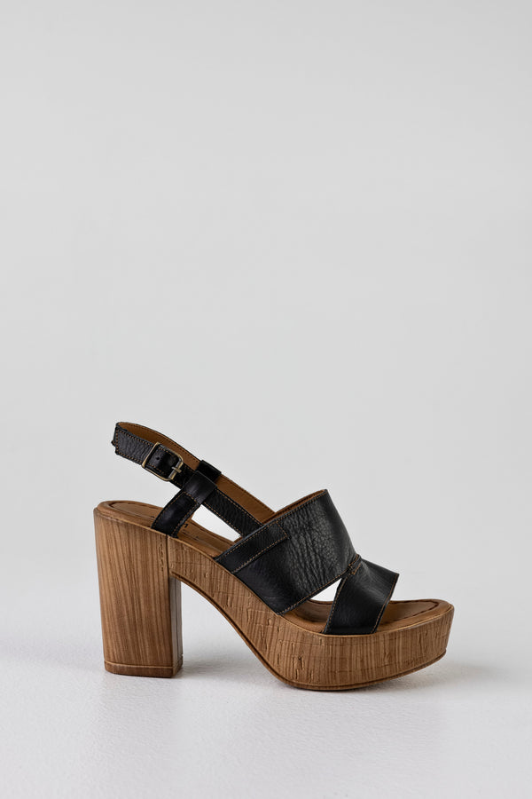 Leather platform heeled sandals