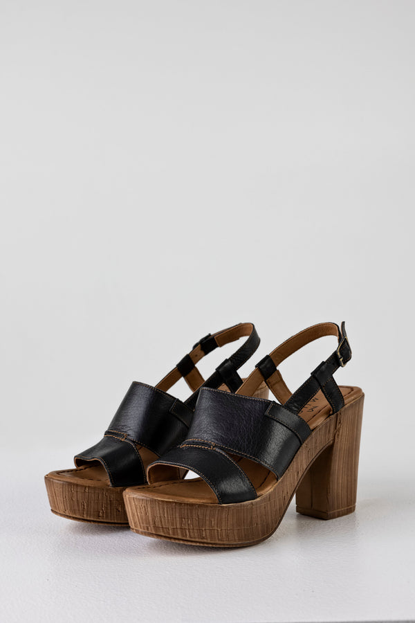 Leather platform heeled sandals