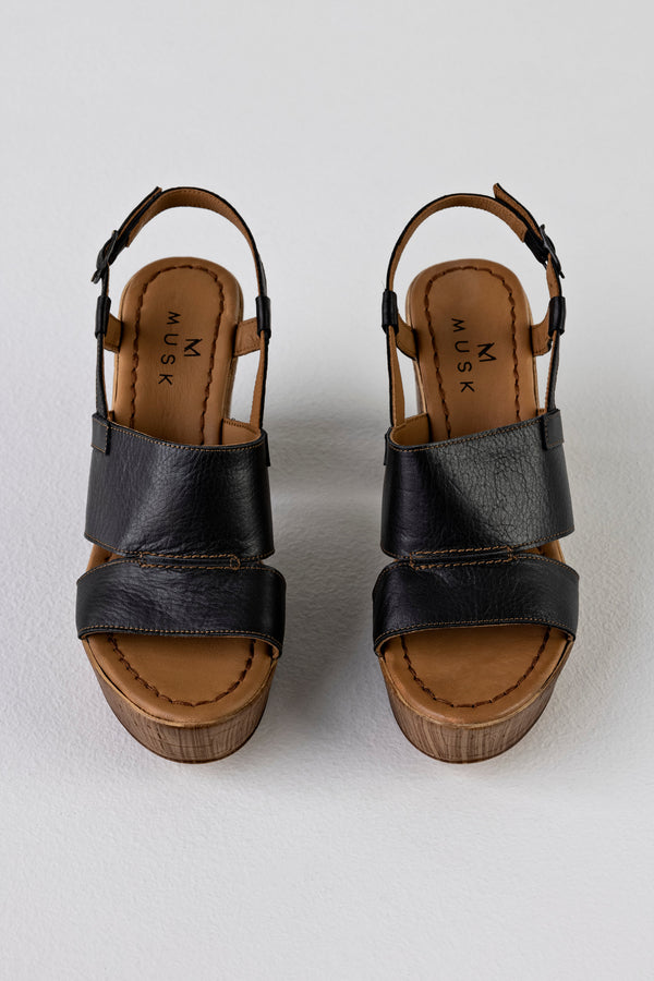Leather platform heeled sandals