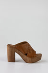 Leather platform heeled slide sandals
