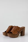 Leather platform heeled slide sandals