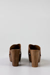 Leather platform heeled slide sandals