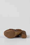 Leather platform heeled slide sandals