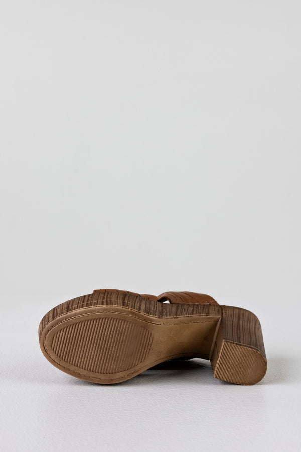 Leather platform heeled slide sandals