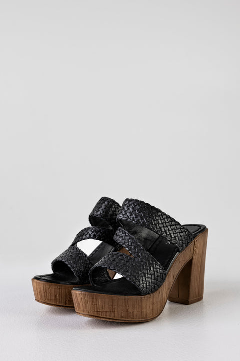 Leather platform heeled slide sandals