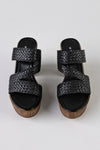 Leather platform heeled slide sandals