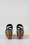 Leather platform heeled slide sandals