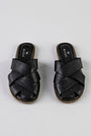 Leather woven-strap mules