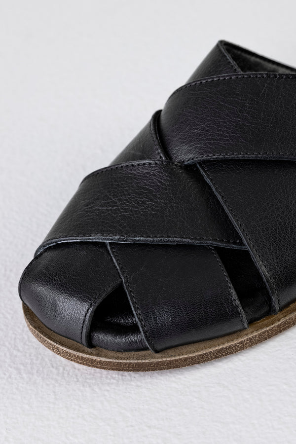 Leather woven-strap mules