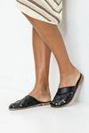 Leather woven-strap mules