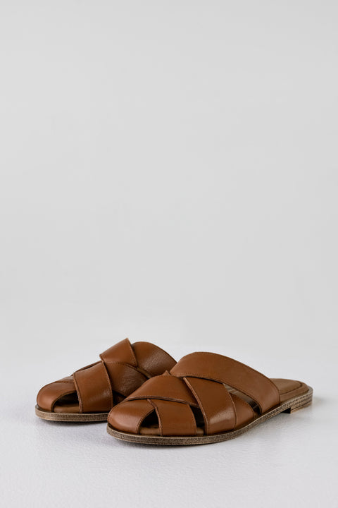 Leather woven-strap mules