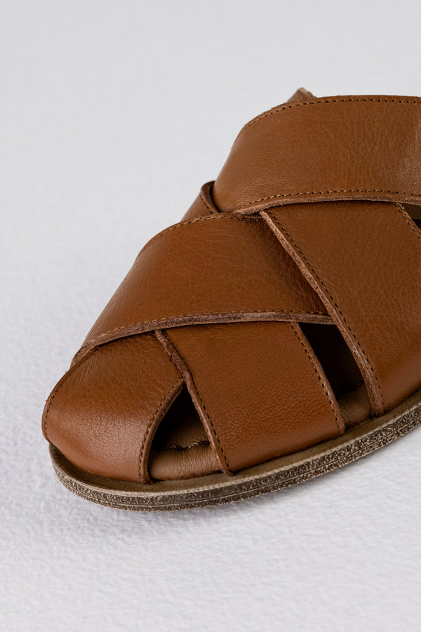 Leather woven-strap mules