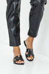 Leather slide sandals