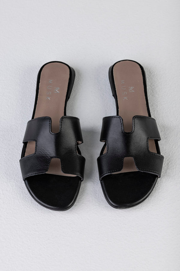 Leather slide sandals