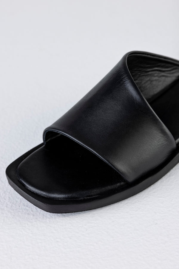 Leather asymmetrical slide sandals
