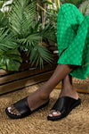 Leather asymmetrical slide sandals