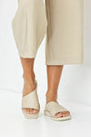Leather asymmetrical slide sandals