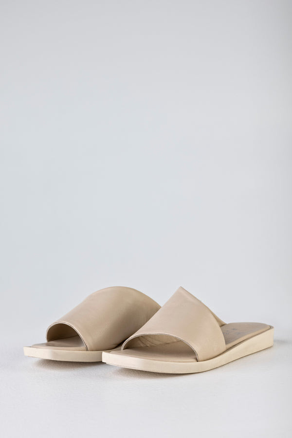 Leather asymmetrical slide sandals