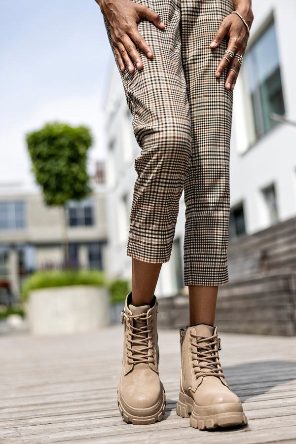 Chunky sole lace-up boots with buckle