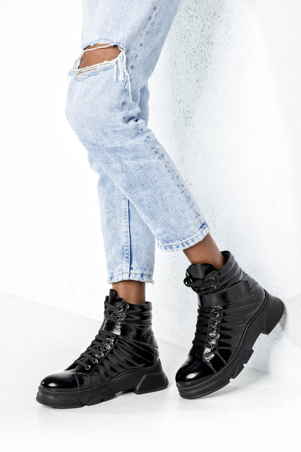 Leather lace-up boots